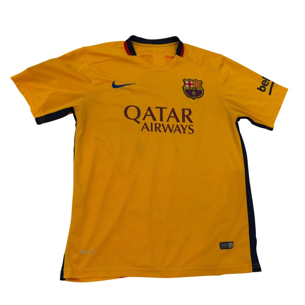 Nike FC Barcelona 2015-16 Messi 10 Away Jersey Yellow Senyera Mens Medium